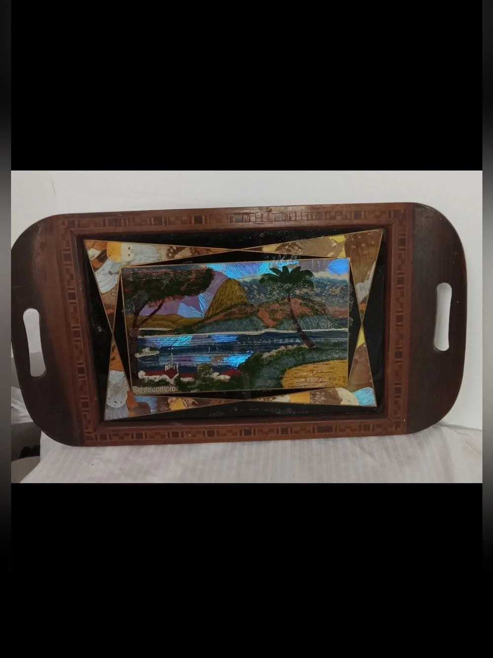 Vintage  Daniel Teixeira Wooden Tray,  Rio De Janeiro Iridescent